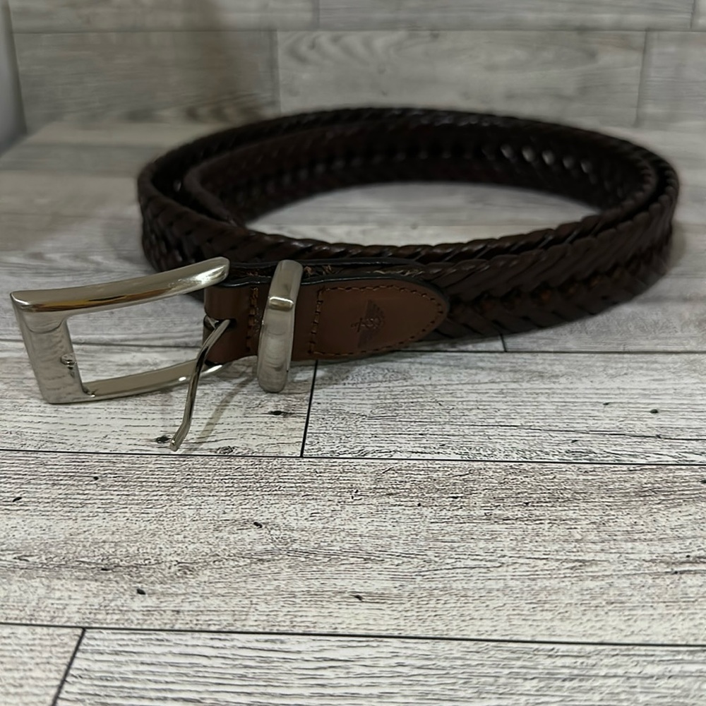 Dockers Braided Leather Strap Belt Men's Size 33-36 Dark Brown Bonded Lacing